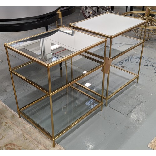 415 - SIDE TABLES, a pair, gilt metal, two glass under tiers and mirrored top to each, 55.5cm x 45.5cm x 6... 