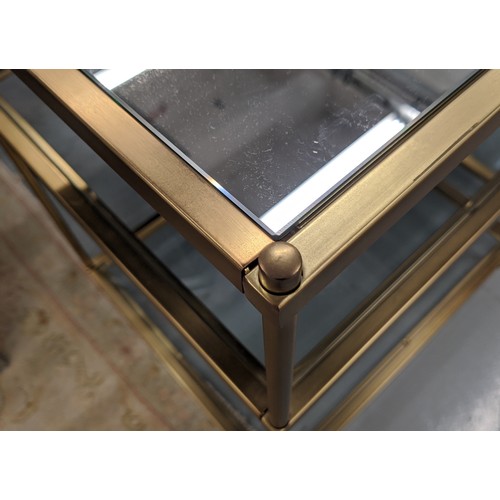 415 - SIDE TABLES, a pair, gilt metal, two glass under tiers and mirrored top to each, 55.5cm x 45.5cm x 6... 