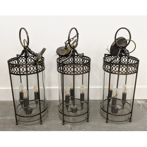 424 - ELSTEAD LIGHTING GUILDHALL LANTERNS, a set of three, each three branch, 85cm drop. (3)