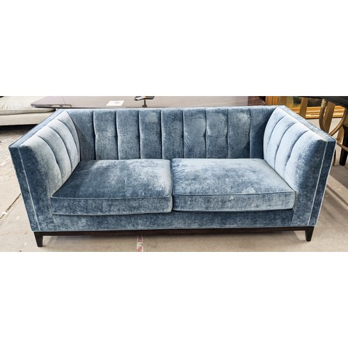 438 - SOFA, in Colefax and Fowler blue 'cosima' velvet, 200cm W x 90cm D x 78cm D.