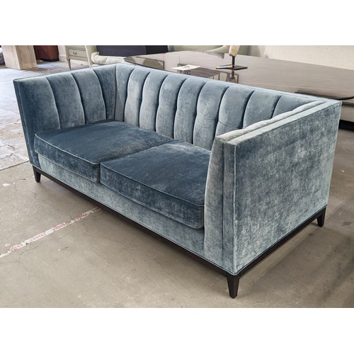 438 - SOFA, in Colefax and Fowler blue 'cosima' velvet, 200cm W x 90cm D x 78cm D.