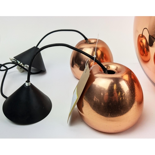 439 - TOM DIXON COPPER CEILING PENDANT LIGHT, and two others unsigned match. (3)