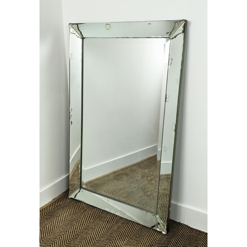 441 - WALL MIRROR, with a mirrored angled edge, of Venetian influence, 75cm x 118cm.