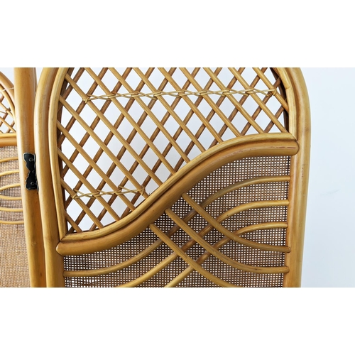 449 - SCREEN, rattan of three arched panels, each leaf, 169cm H x 46cm.