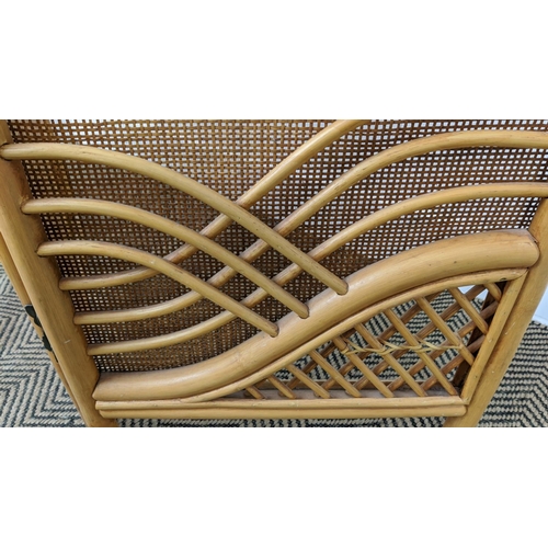 449 - SCREEN, rattan of three arched panels, each leaf, 169cm H x 46cm.