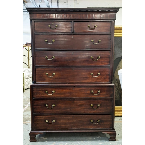 243 - CHEST ON CHEST, George III mahogany in two parts with eight drawers, 116cm W x 55cm D x 178cm H.