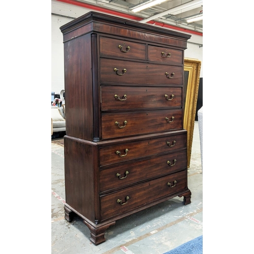 243 - CHEST ON CHEST, George III mahogany in two parts with eight drawers, 116cm W x 55cm D x 178cm H.