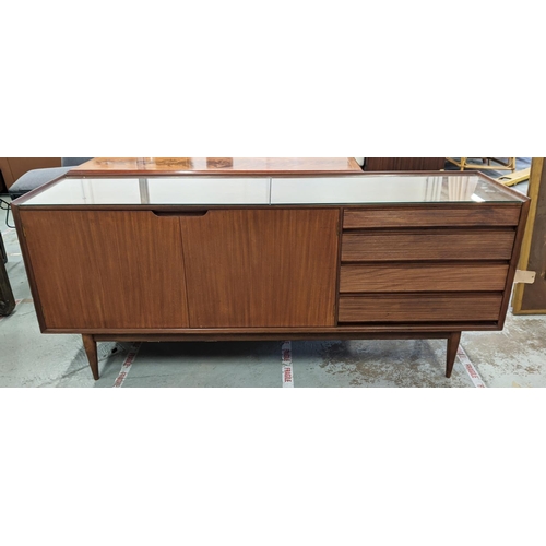 307 - SIDEBOARD, vintage mid century, with later glass to top, 190.5cm x 48cm x 81.5cm.