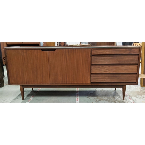 307 - SIDEBOARD, vintage mid century, with later glass to top, 190.5cm x 48cm x 81.5cm.