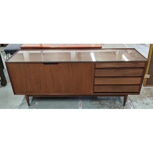 307 - SIDEBOARD, vintage mid century, with later glass to top, 190.5cm x 48cm x 81.5cm.