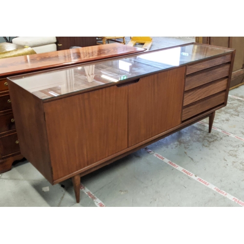 307 - SIDEBOARD, vintage mid century, with later glass to top, 190.5cm x 48cm x 81.5cm.