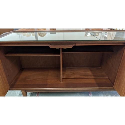 307 - SIDEBOARD, vintage mid century, with later glass to top, 190.5cm x 48cm x 81.5cm.