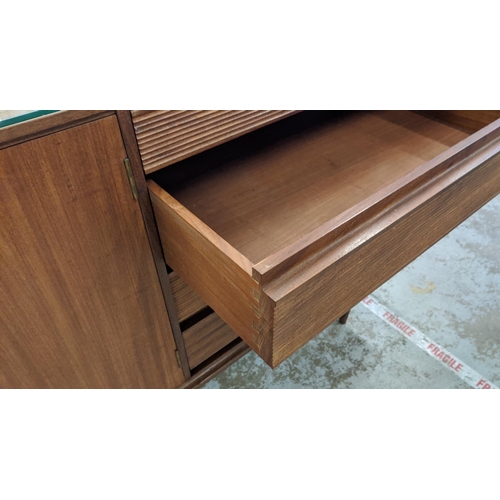 307 - SIDEBOARD, vintage mid century, with later glass to top, 190.5cm x 48cm x 81.5cm.