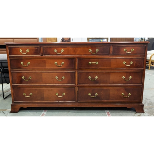 447 - CHEST, Georgian style mahogany and line inlaid with nine drawers, 78cm H x 156cm x 46cm.