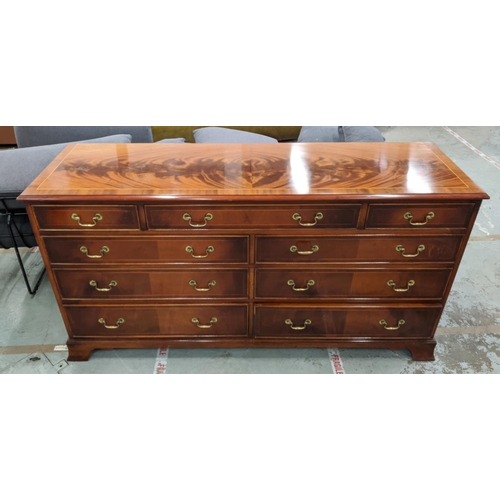 447 - CHEST, Georgian style mahogany and line inlaid with nine drawers, 78cm H x 156cm x 46cm.