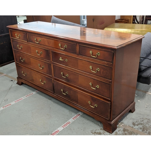 447 - CHEST, Georgian style mahogany and line inlaid with nine drawers, 78cm H x 156cm x 46cm.