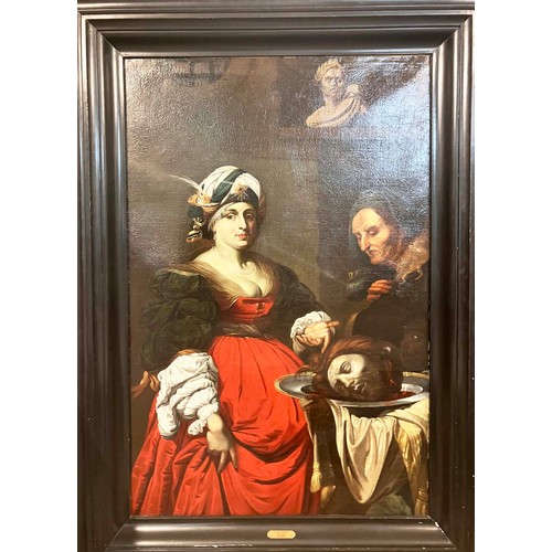 114 - MANNER OF GERARD SEGHERS, 'Judith and Holofernes', oil on canvas, 164cm x 108cm, framed.