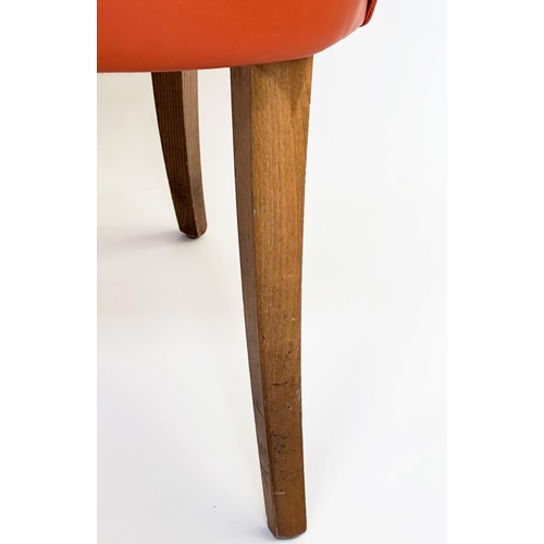 289 - HALL SEAT, in the manner of Ole Wanscher, orange stitched leather and swept walnut supports, 132cm W... 