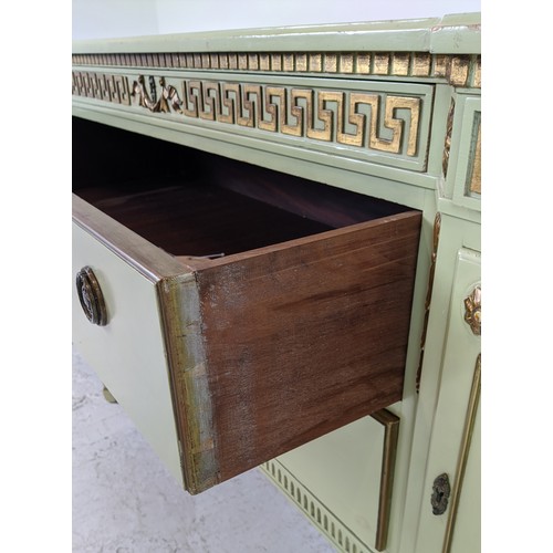 142 - SIDEBOARD, neo classical style green painted and gilt, heightened with five drawers and two doors, 8... 