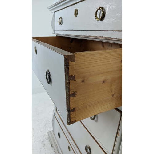 144 - TALL CHEST, 19th century Swedish and later grey painted of six drawers, 140cm H  x 92cm W x 55cm D.