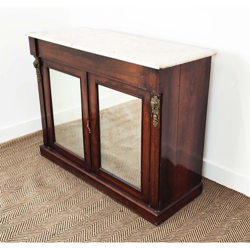 240 - SIDE CABINET, Regency rosewood, with a white marble top, with gilt metal mounts and a pair of mirror... 