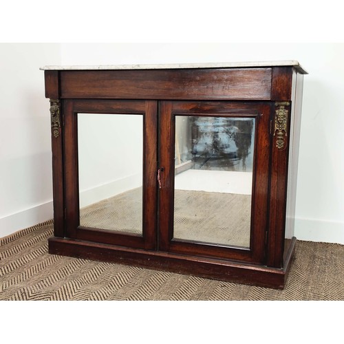 240 - SIDE CABINET, Regency rosewood, with a white marble top, with gilt metal mounts and a pair of mirror... 