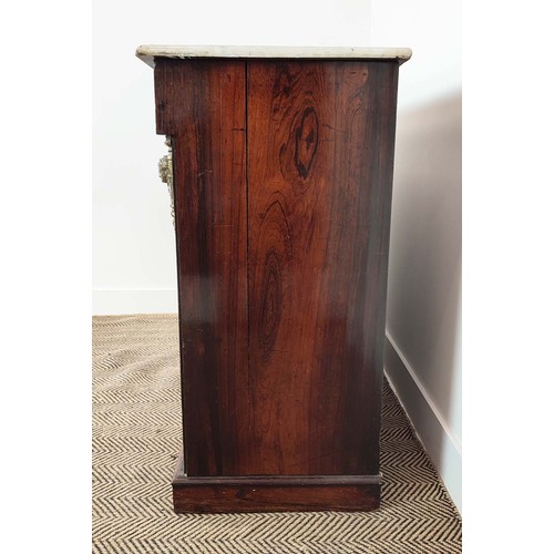 240 - SIDE CABINET, Regency rosewood, with a white marble top, with gilt metal mounts and a pair of mirror... 