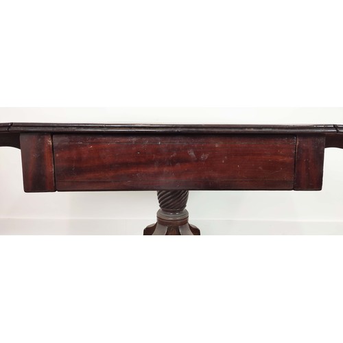 241 - PEDESTAL PEMBROKE TABLE, Regency mahogany with a pair of drop leaves and drawer on reeded quadraform... 