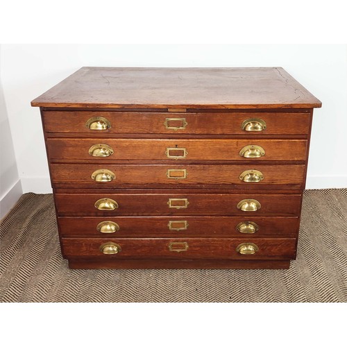 450 - PLAN CHEST, early 20th century oak of six drawers in two parts, 86cm H x 120cm x 87cm.