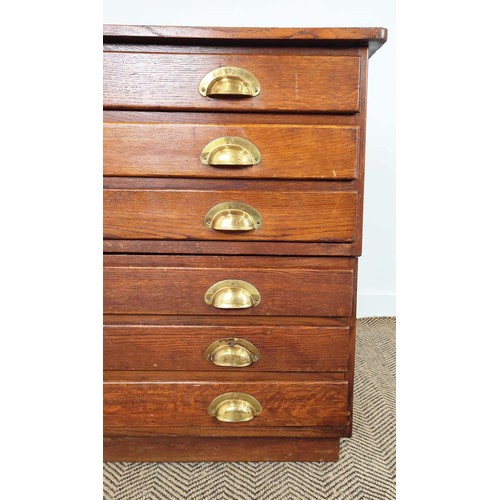 450 - PLAN CHEST, early 20th century oak of six drawers in two parts, 86cm H x 120cm x 87cm.