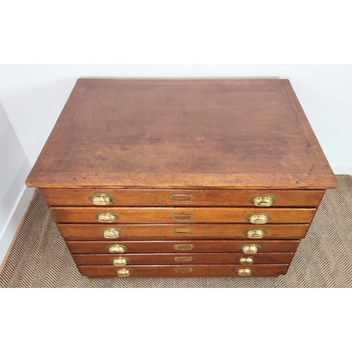 450 - PLAN CHEST, early 20th century oak of six drawers in two parts, 86cm H x 120cm x 87cm.