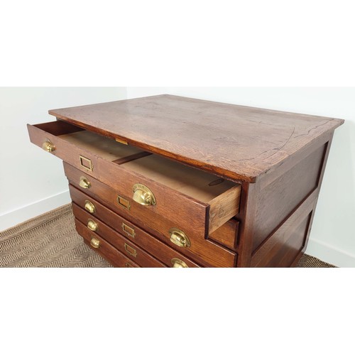 450 - PLAN CHEST, early 20th century oak of six drawers in two parts, 86cm H x 120cm x 87cm.