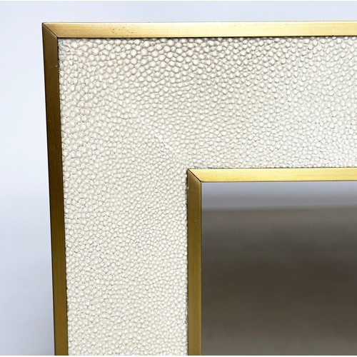 288 - LOW TABLE, faux shagreen and gilt metal bound with undertier, 170cm W x 109cm D x 38cm H.