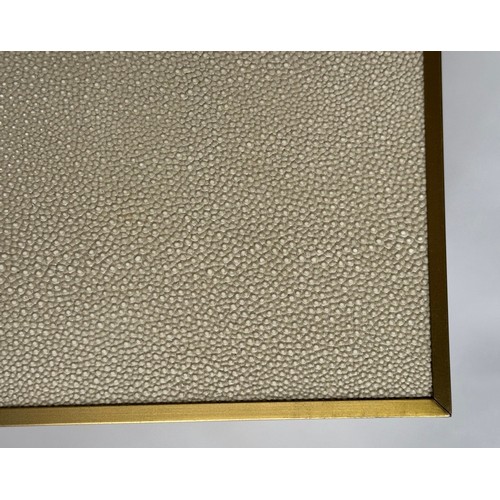 288 - LOW TABLE, faux shagreen and gilt metal bound with undertier, 170cm W x 109cm D x 38cm H.