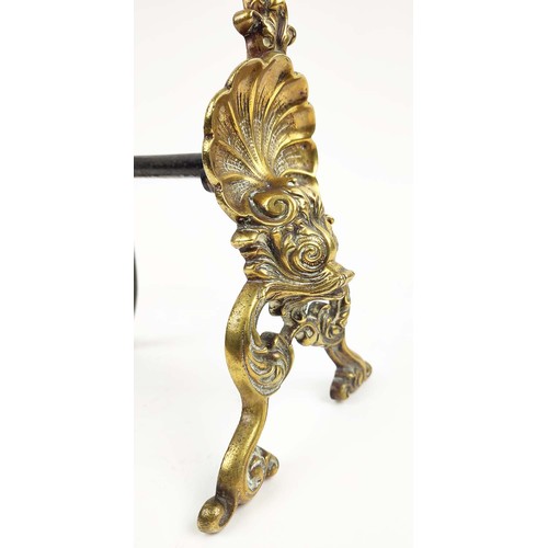 21 - A PAIR OF VICTORIAN BRASS FIRE DOGS, made by William Tonks and Sons, circa 1880, 27cm H x 22cm D.