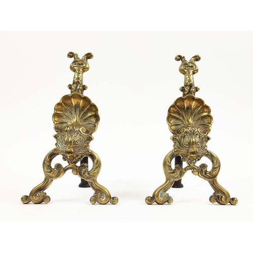 21 - A PAIR OF VICTORIAN BRASS FIRE DOGS, made by William Tonks and Sons, circa 1880, 27cm H x 22cm D.