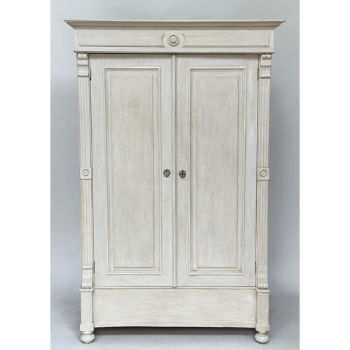 115 - ARMOIRE, 19th century style French traditionally grey painted with two panelled doors enclosing hang... 