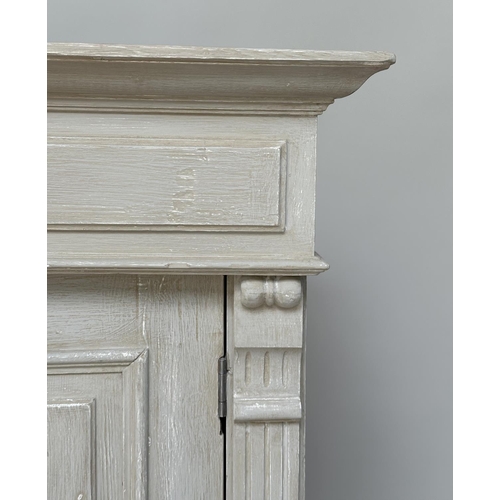 115 - ARMOIRE, 19th century style French traditionally grey painted with two panelled doors enclosing hang... 