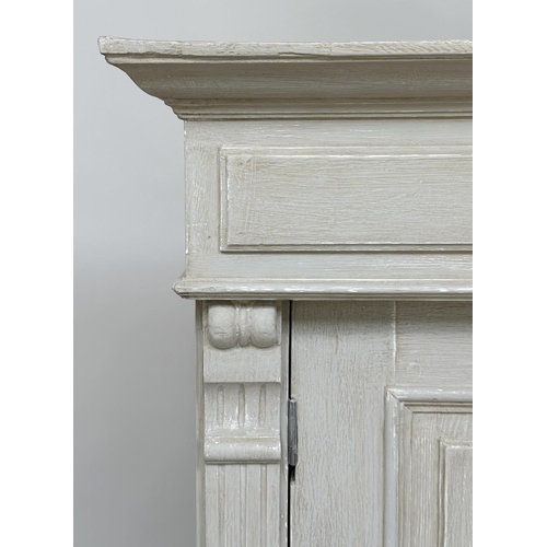 115 - ARMOIRE, 19th century style French traditionally grey painted with two panelled doors enclosing hang... 