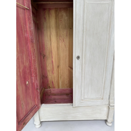 115 - ARMOIRE, 19th century style French traditionally grey painted with two panelled doors enclosing hang... 