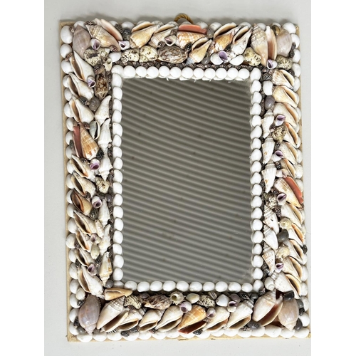 118 - SHELL WALL MIRROR, rectangular natural shell encrusted frame, 43cm x 33cm.