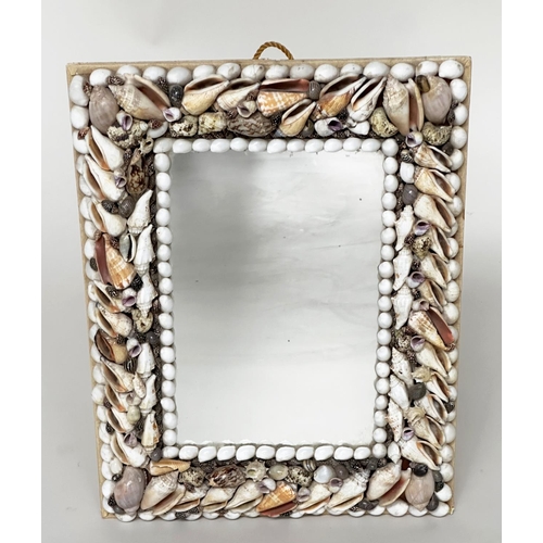 118 - SHELL WALL MIRROR, rectangular natural shell encrusted frame, 43cm x 33cm.