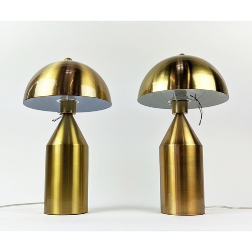 411 - VICO MAGISTRETTI STYLE TABLE LAMPS, a pair, gilt metal, 44cm H approx. (2)