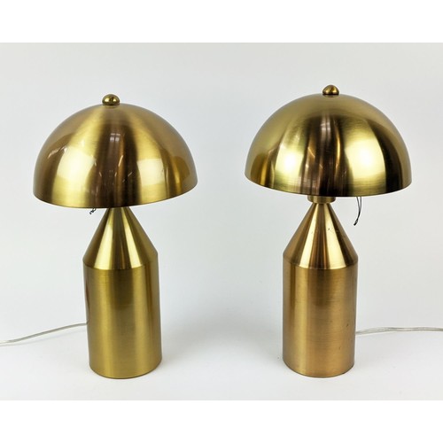 411 - VICO MAGISTRETTI STYLE TABLE LAMPS, a pair, gilt metal, 44cm H approx. (2)