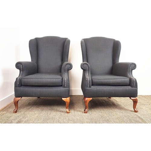 460 - HOLLAND AND SHERRY UPHOLSTERED WING BACK ARMCHAIRS, a pair, cabriole feet, 11cm H x 75cm W x 80cm D.... 