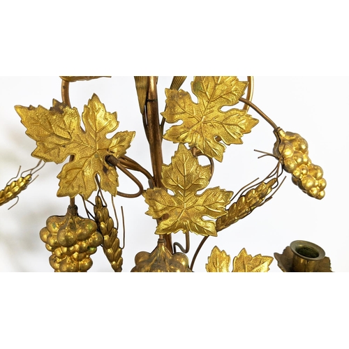 25 - TABLE CANDLABRAS, a pair, each 107cm H x 33cm W, gilt metal with grain and grape detail, with candle... 