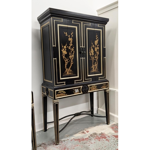 337 - COCKTAIL CABINETS, a pair, ex Dorchester Hotel, Georgian style, black lacquer chinoiserie, each with... 