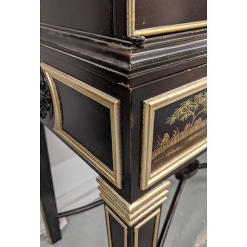 337 - COCKTAIL CABINETS, a pair, ex Dorchester Hotel, Georgian style, black lacquer chinoiserie, each with... 