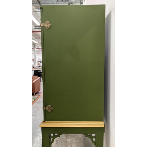 338 - COCKTAIL CABINET, ex Dorchester Hotel, Chinese style, green and gilt, 116.5cm x 58.5cm x 180cm.