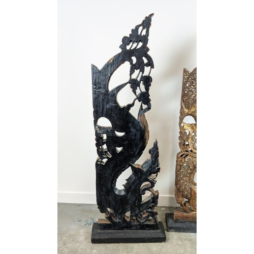 21 - THAI NAGA TEMPLE GUARDIANS, carved wood in gilt and applied mirrored finish, 167cm H x 62cm W. (2)